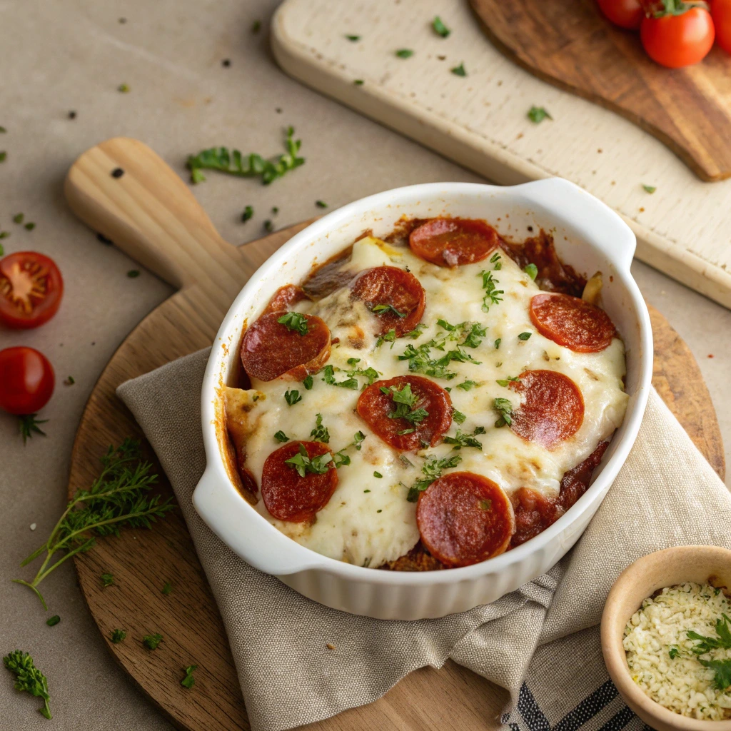 Irresistible Pizza Bowl Recipe: 5-Minute Low-Carb Meal Packed with Cheesy Goodness 6 A 5-minute low-carb pizza bowl loaded with melted cheese and pepperoni – your new go-to comfort food.
