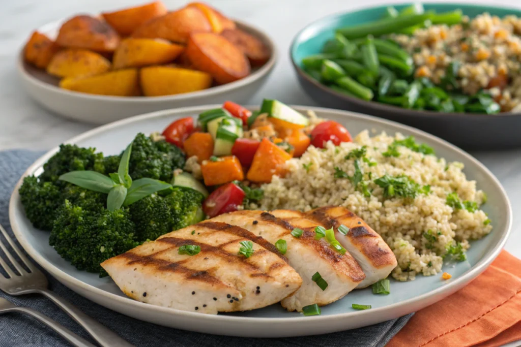 8 Delicious Gluten Free Dinner Recipes: Easy, Flavorful Meals for Every Night 4 Gluten free dinner plate with grilled chicken, broccoli, quinoa, and roasted vegetables.