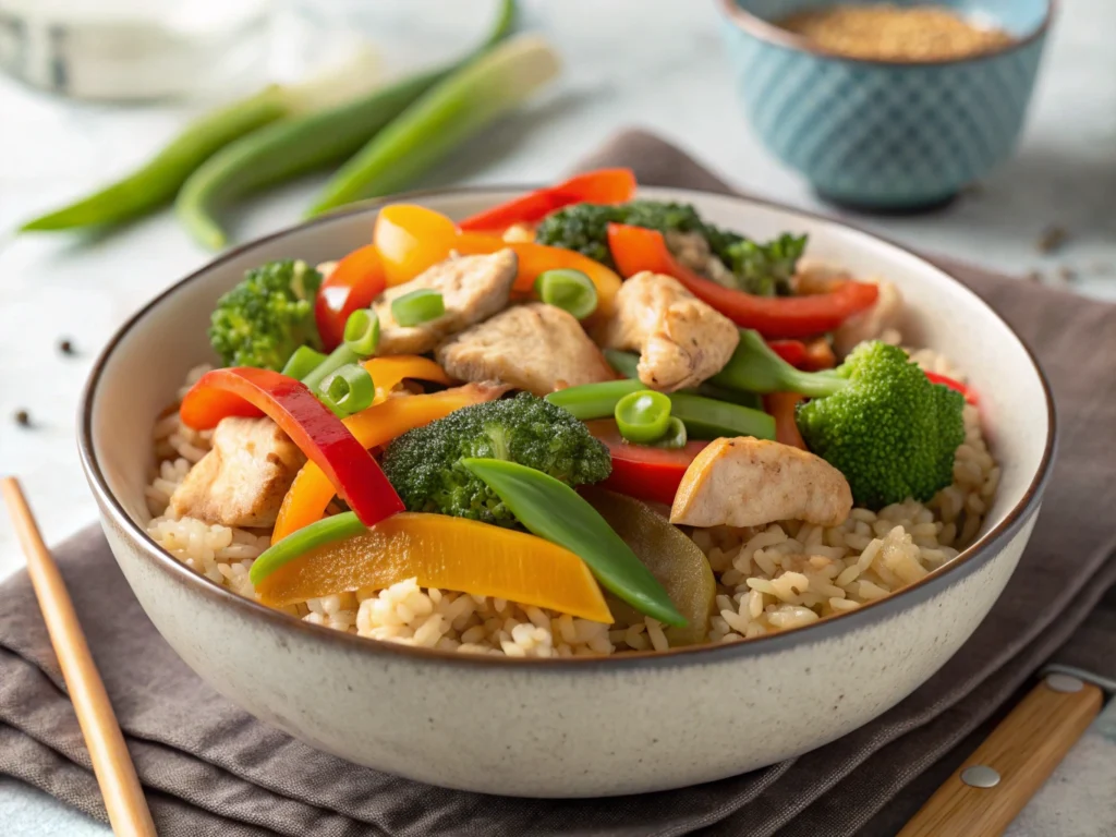25 Delicious Gluten Free Dinner Ideas for Every Night of the Week 2 Gluten-free chicken stir-fry with vegetables and brown rice
