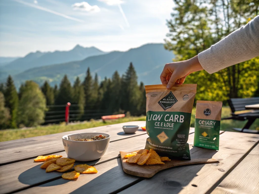 7 Best Low Carb Chips for Crunchy, Guilt-Free Snacking 2 Hand reaching for packaged low carb chips
