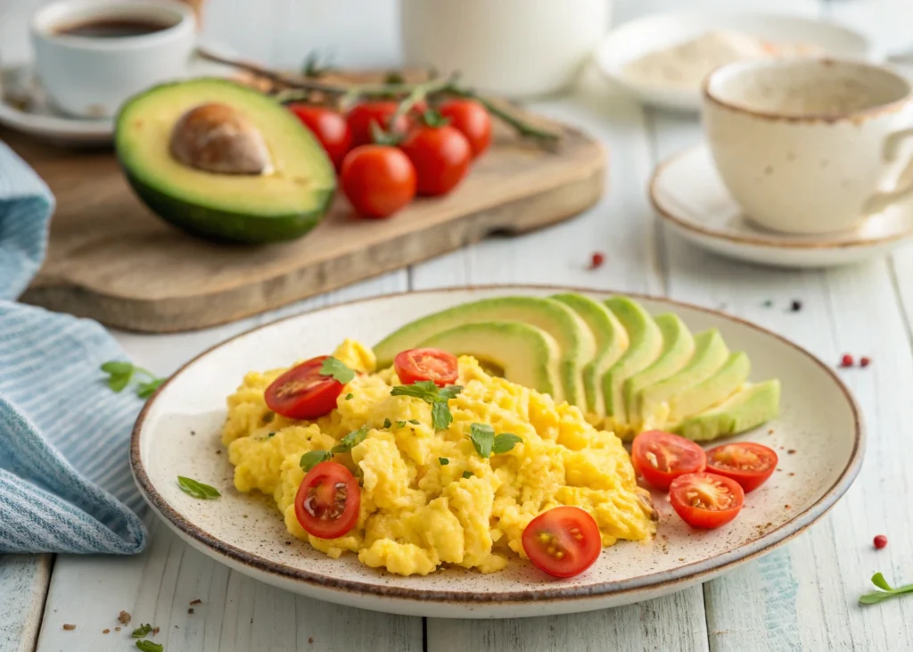 14 Delicious Low Carb Breakfast Recipes You'll Love to Start Your Day 2 Low carb scrambled eggs with avocado and tomatoes