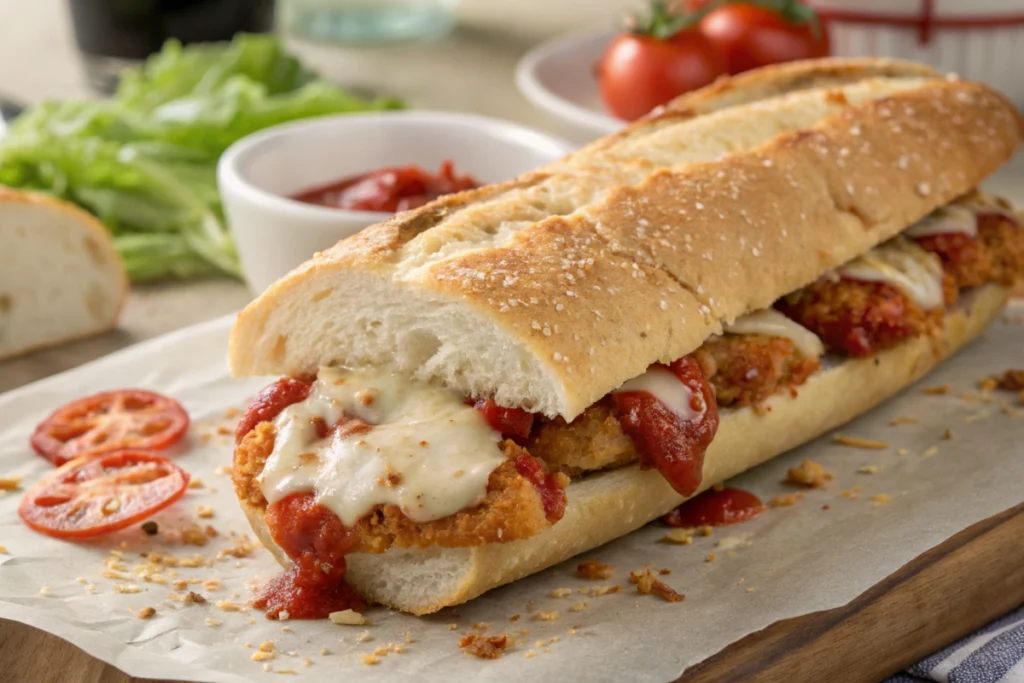 5 Must-Try Chicken Parm Sub Recipes for a Flavorful Feast 2 Chicken parm sub sandwich with golden breaded chicken and melted cheese