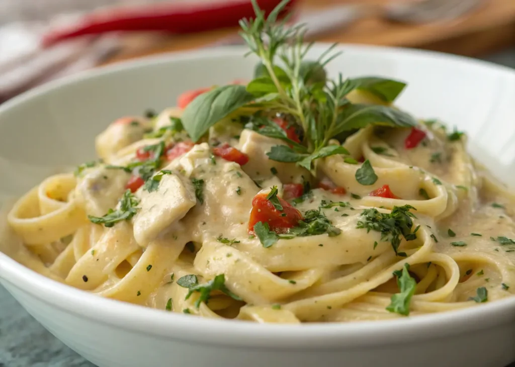 10 Best Low Carb Pasta Options for Guilt-Free Comfort Food 2 Low carb pasta in creamy sauce with herbs