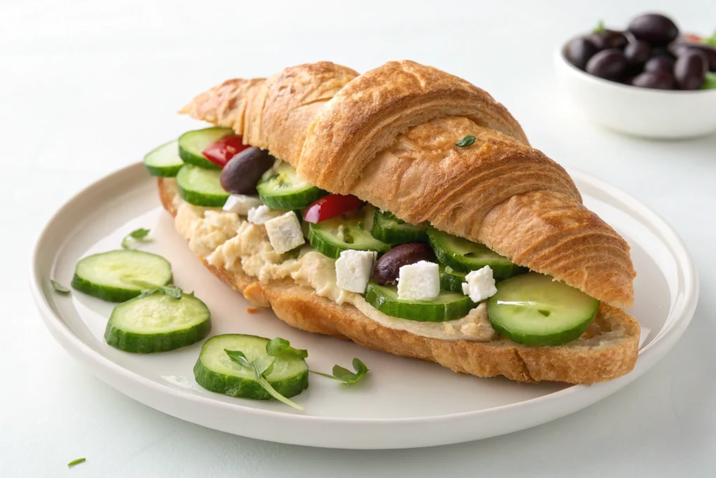 12 Creative Croissant Sandwich Ideas for Breakfast, Lunch & Beyond 4 A classic breakfast croissant filled with crispy bacon, creamy scrambled eggs, and melted cheddar cheese, perfect for a satisfying start to the day. Served with refreshing orange juice and coffee.