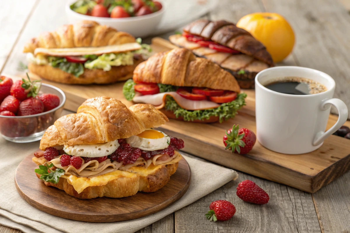 Assorted croissant sandwich ideas for breakfast, lunch, and dessert.