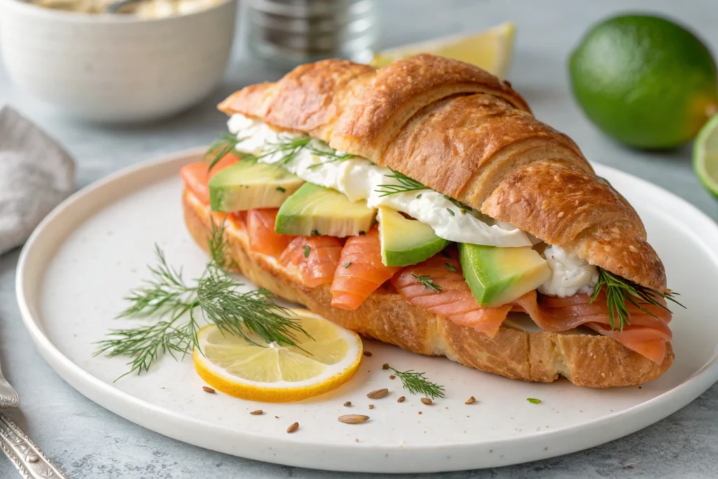 12 Creative Croissant Sandwich Ideas for Breakfast, Lunch & Beyond 3 Smoked salmon and avocado croissant sandwich with cream cheese.