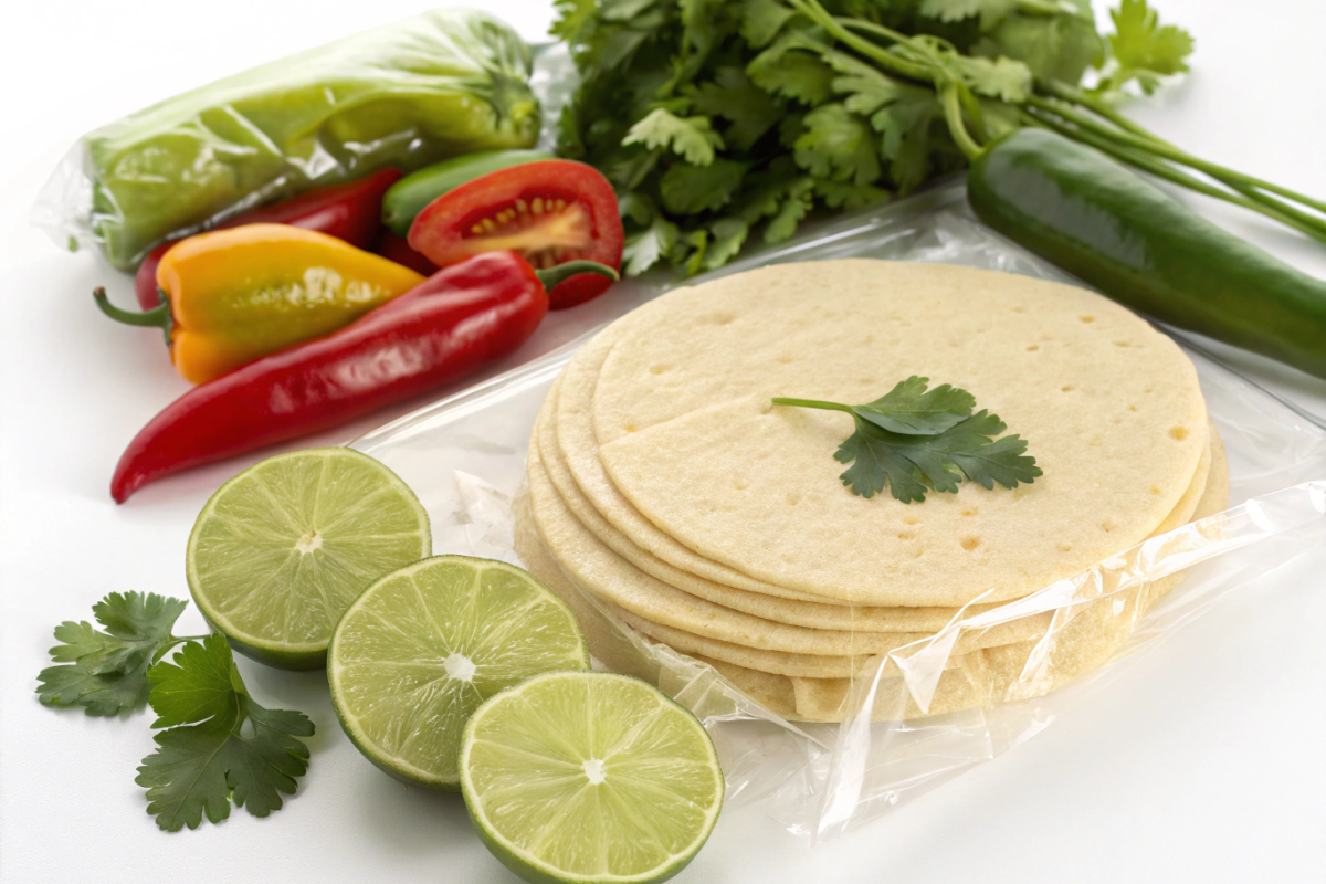 Packaged low carb corn tortillas with fresh ingredients