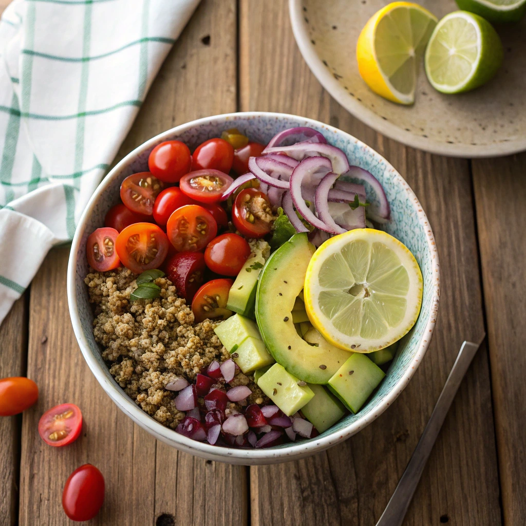20 Tasty Gluten Free Lunch Ideas for Quick, Healthy Meals 2 Gluten-free quinoa salad bowl with fresh vegetables