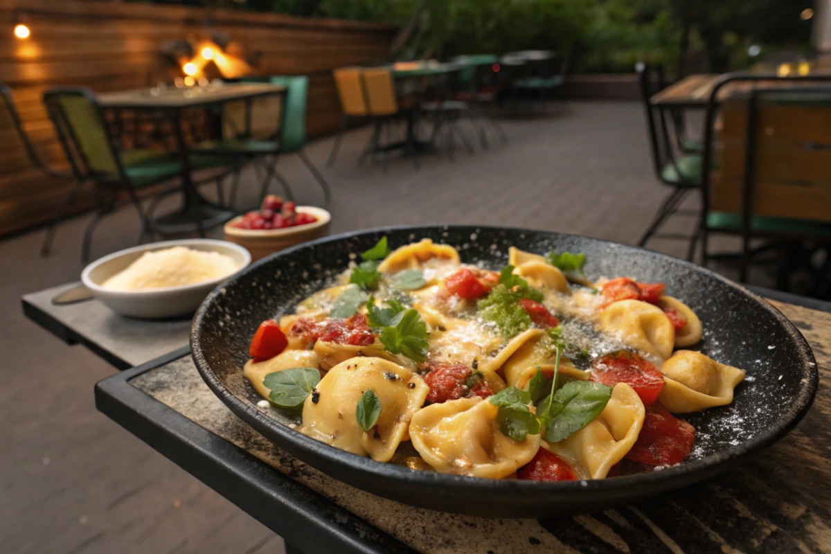 Blackstone tortellini recipe served outdoors