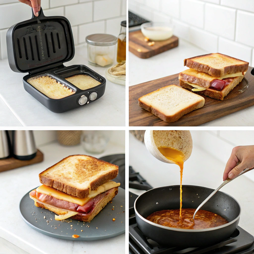 A helpful image collage for visual learners showing each step to create the perfect knob sandwich.