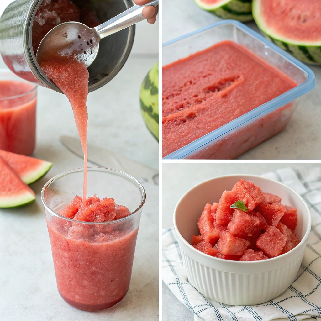 Steps to make watermelon sorbet from blending to serving
