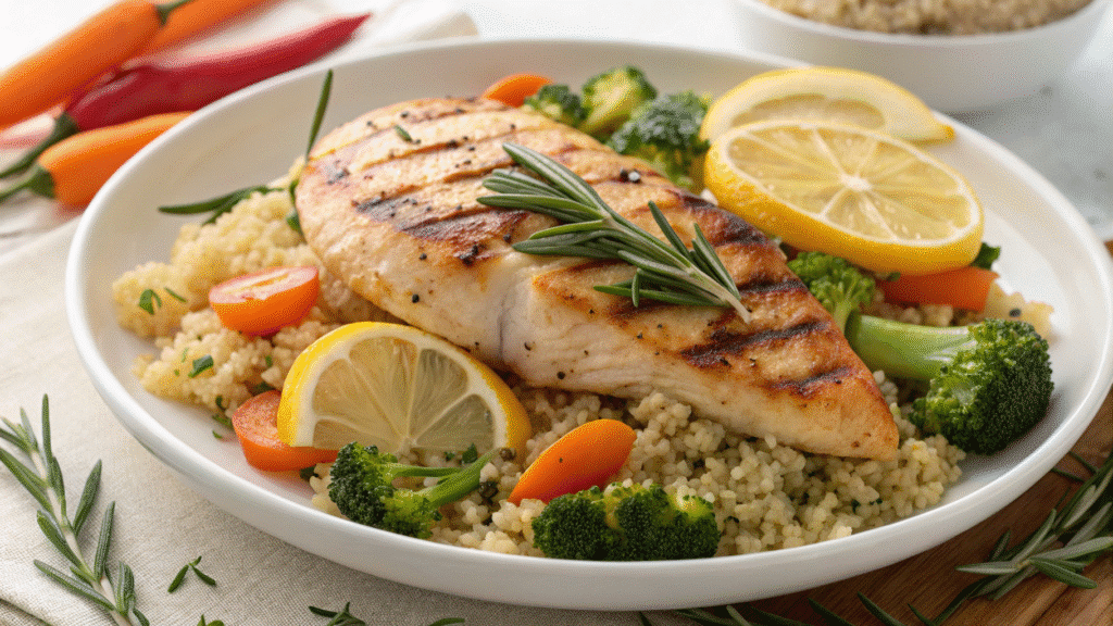 1 grilled lemon herb chicken with quinoa veggi Healthy Dinner Recipes: Easy, Nourishing Meals for Every Night