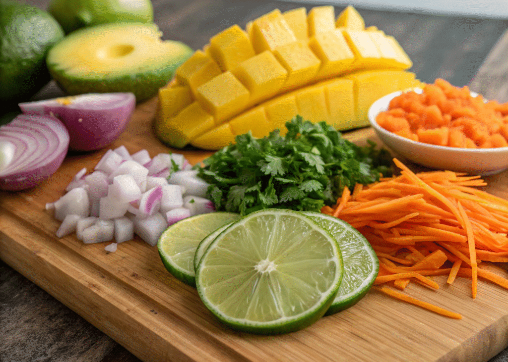 Mango Salad Ingredients Display Refreshing Mango Salad: A Burst of Sweet and Savory in Every Bite