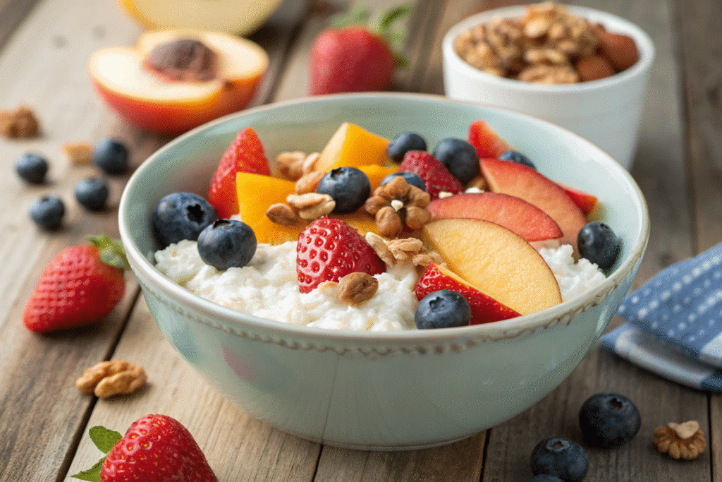 cottage cheese bowl with fruit and nuts Healthy Snacks: Easy, Nutritious Ideas for Every Day