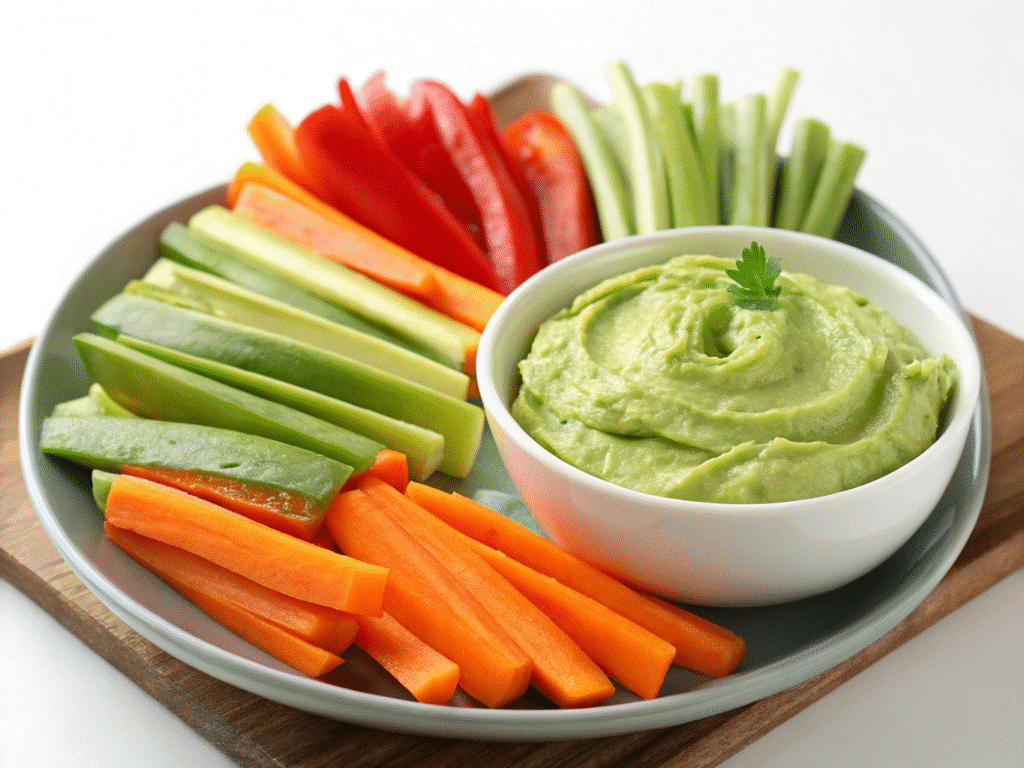 crunchy veggie sticks with avocado dip Healthy Snacks: Easy, Nutritious Ideas for Every Day